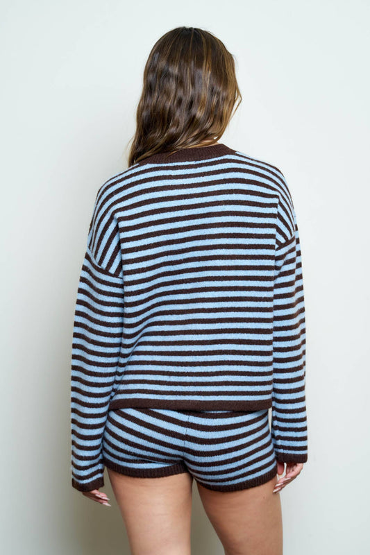 Striped Button Down Long Sleeve Contrast Cardigan