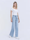 High Rise Drawstring Waistband Wide Leg Jeans