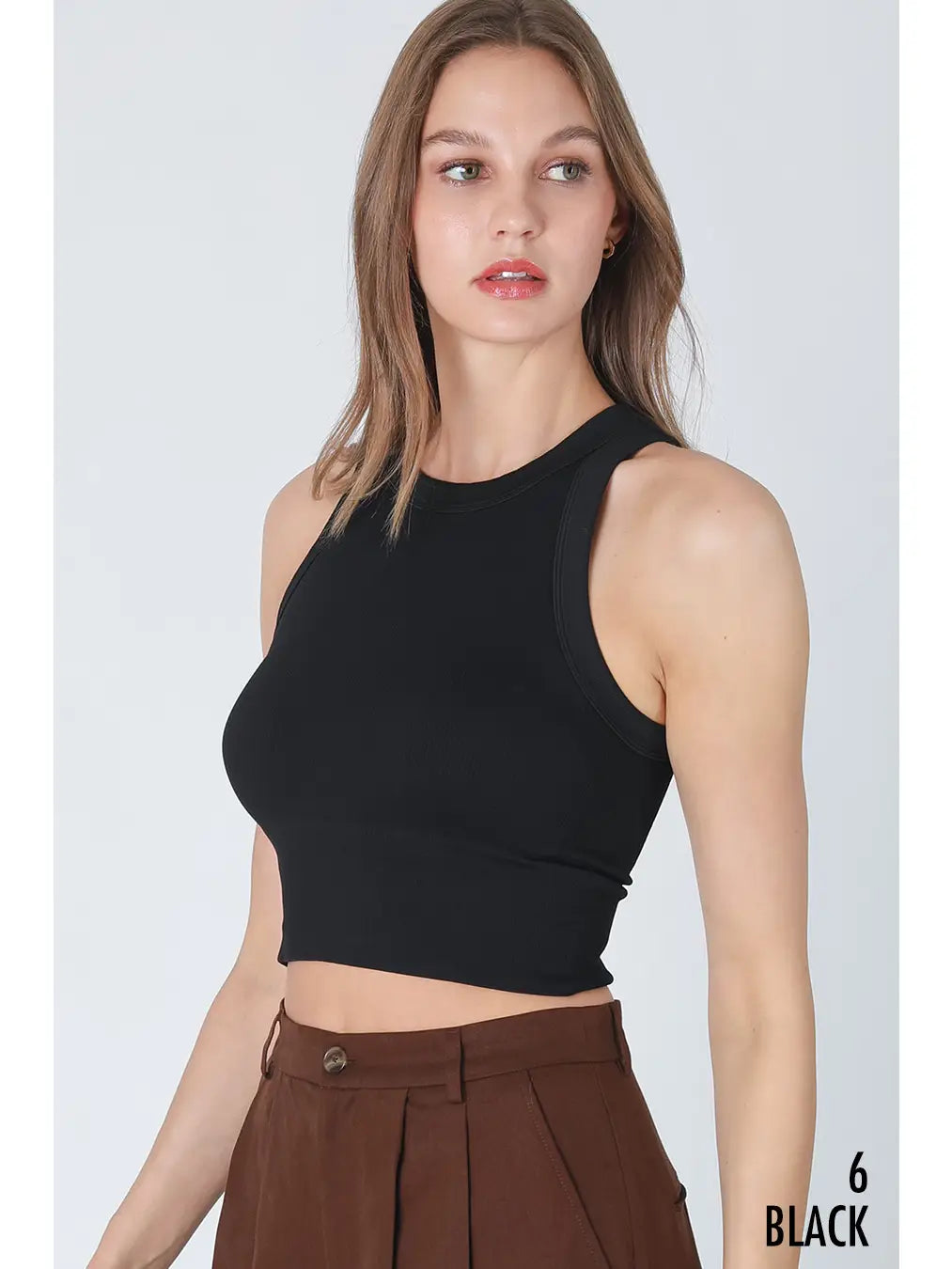 Ribbed High Neck Crop Top