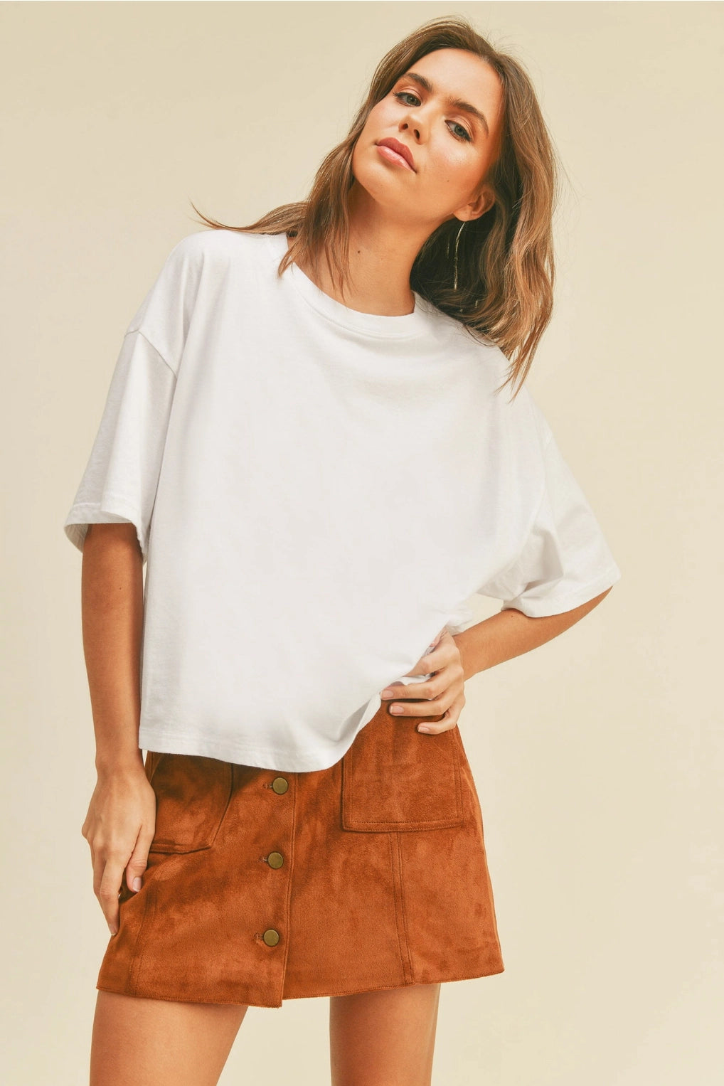 Blank Long Cropped Short Sleeve T-Shirt