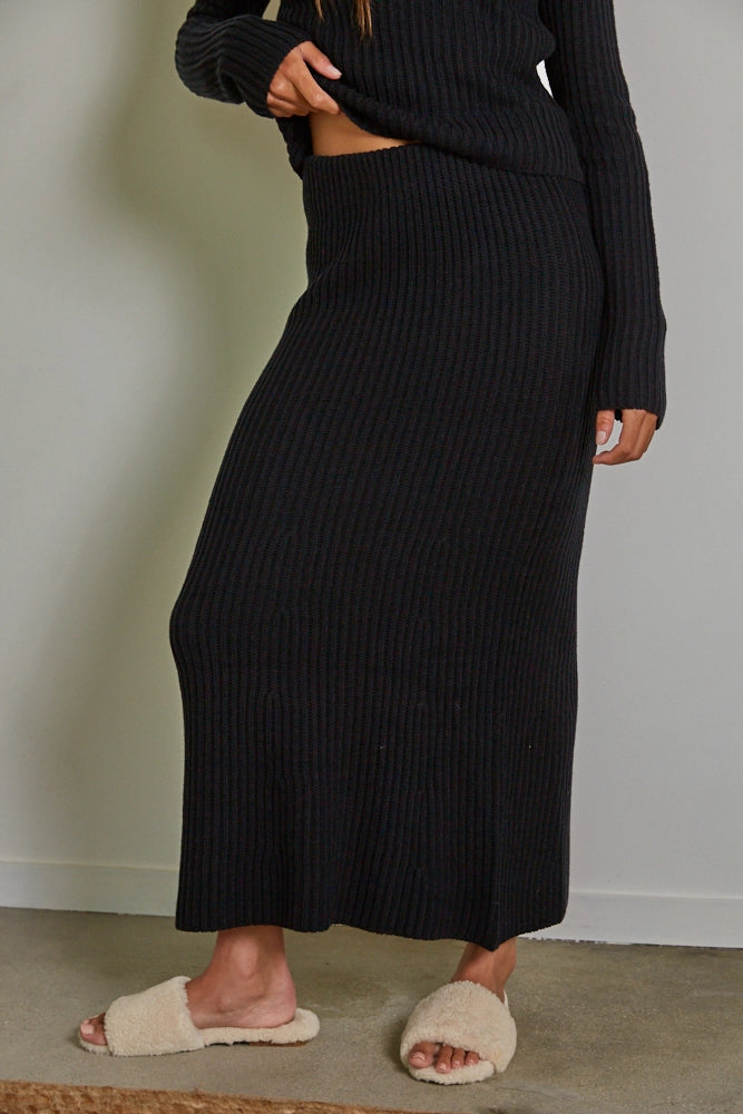 Knit Ribbed Sweater Waist Flare Midi Skirt