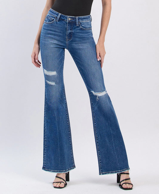 High Rise Distressed Classic Flare Jeans