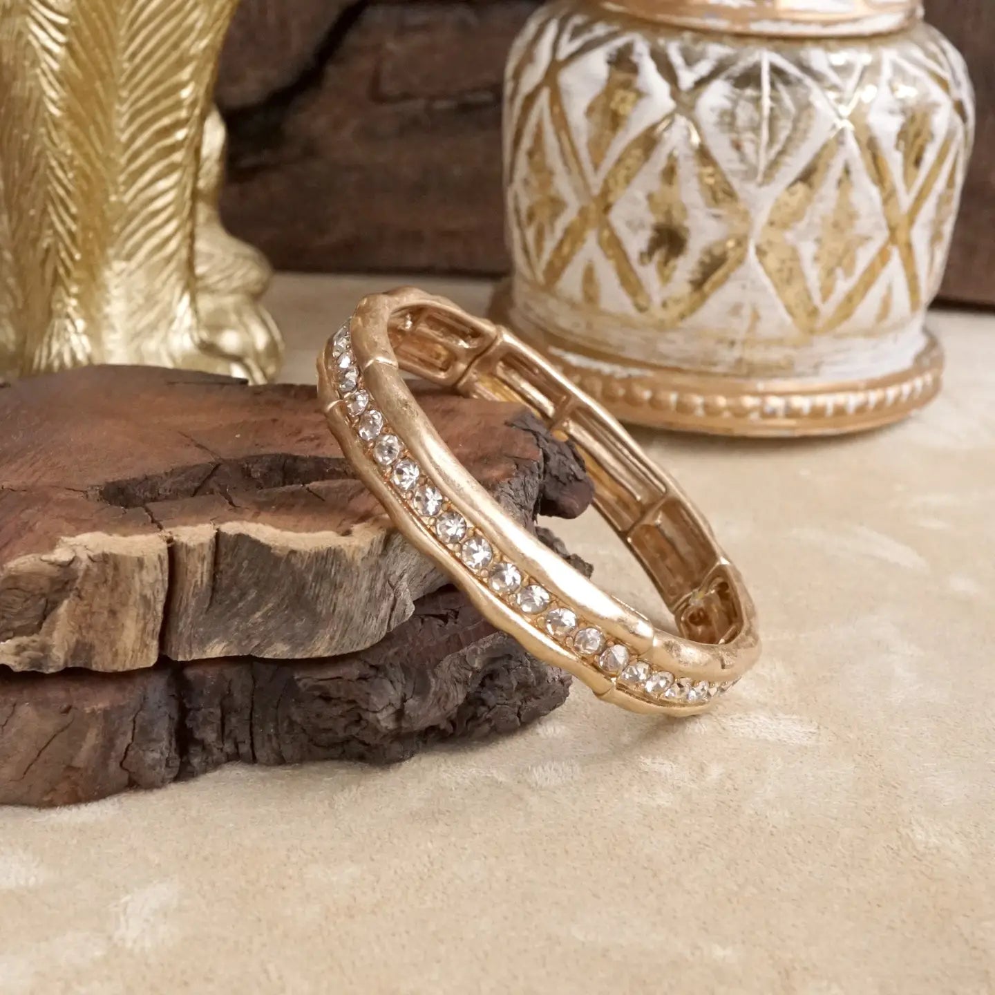 Minimalist Crystal & Pearl Bangle Bracelet