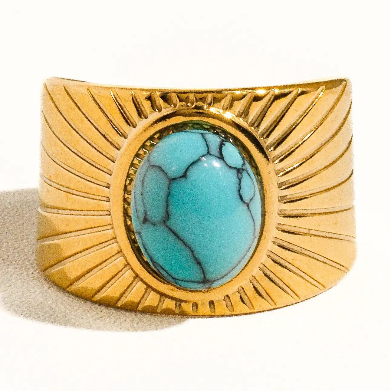 Reef 18K Gold Non-Tarnish Turquoise Stone Adjustable Ring