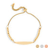 18K Gold Stainless Steel Adjustable Beaded Curved Engravable Bar Bracelet