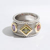 Geometric Shape Rhinestone Wide Textured Band Ring