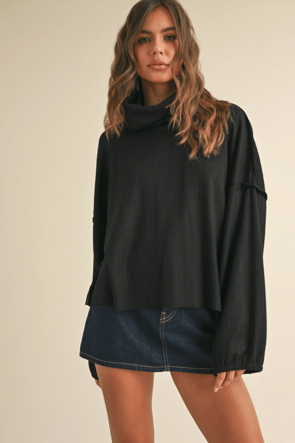 The Joanna Lightweight Turtle Neck Dolman Sleeve Knit Sweater