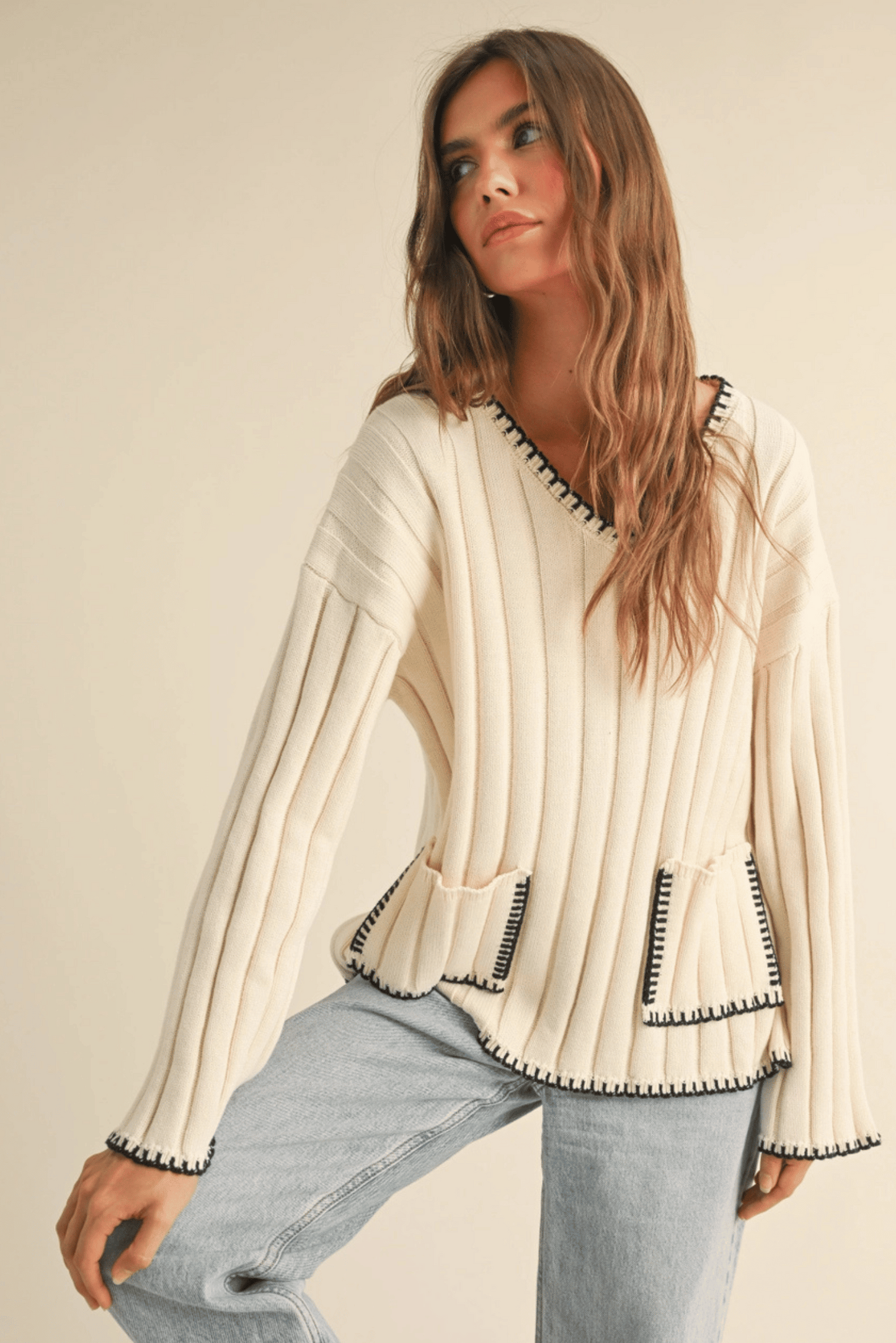 The Natasha Stitch Detail Wide Rib Pattern Sweater