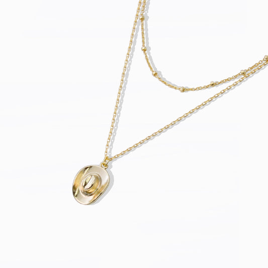 Cowboy Hat Figure Pendant Double Layer Necklace