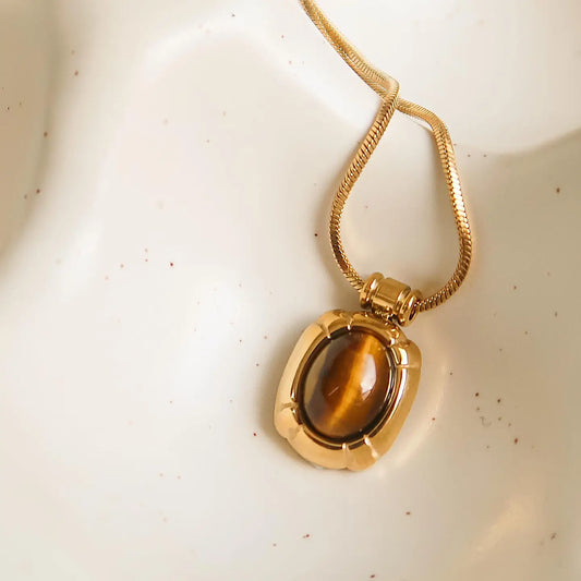 18K Gold Non-Tarnish Natural Stone Necklace