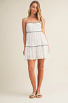 Tape Trim with Shirred Tiered Romper Dress