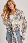 Botanical Print Tied Front Balloon Sleeved Kimono