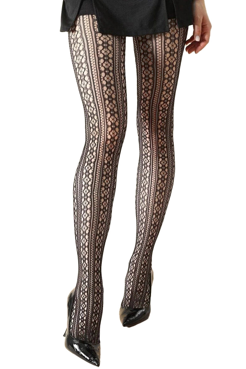 High Rise French Cut Floral Lace Net Sheer Tight Pantyhose