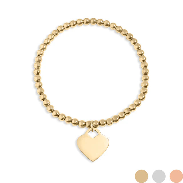 18K Gold Stainless Steel Beaded Blank Heart Stretch Bracelet