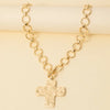 Hammered Flat Cross Pendant Toggle Chain Necklace