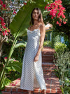 Woven Viscose Linen Polka Dot Sleeveless Ruffle Midi