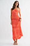 Strapless Textured Pleated Maxi Dress