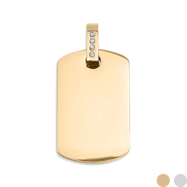 18K Gold Stainless Steel CZ Dog Tag Pendant