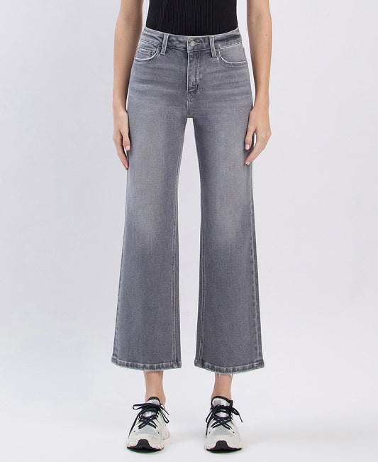 High Rise Ankle Slim Wide Leg Jeans