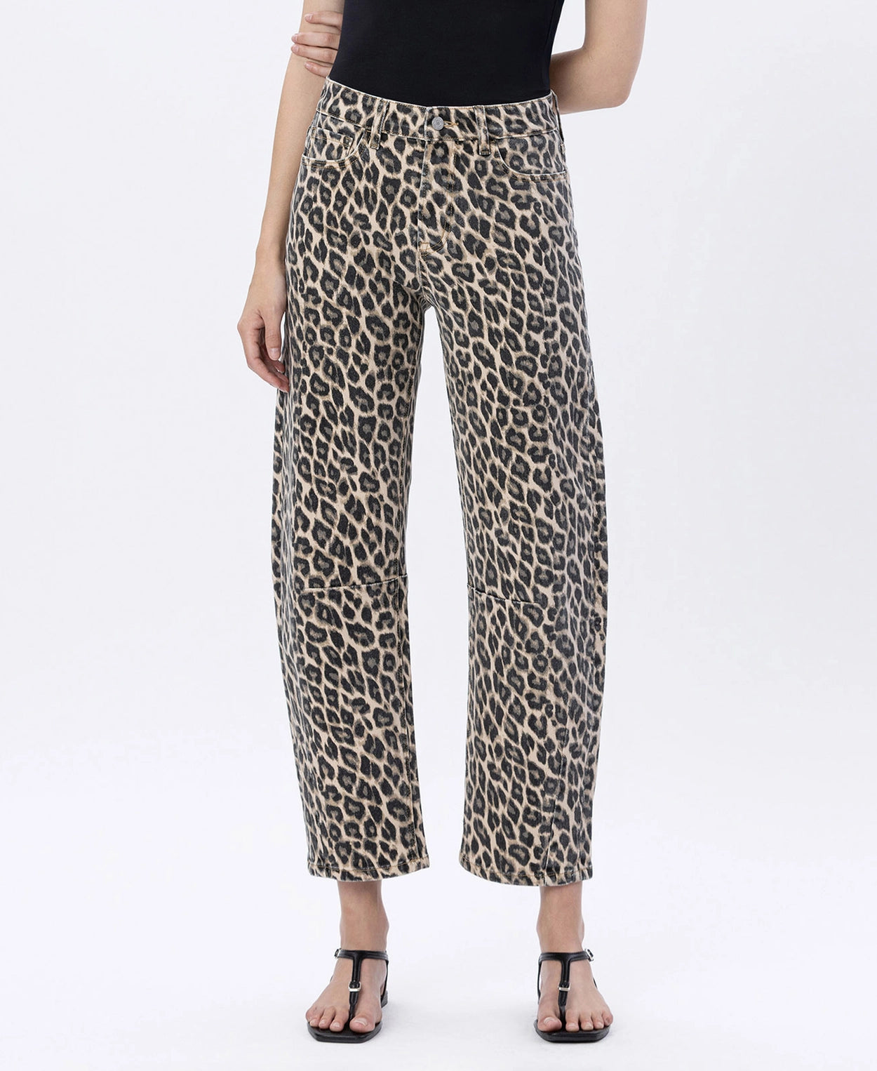 High Rise Leopard Print Barrel Jeans