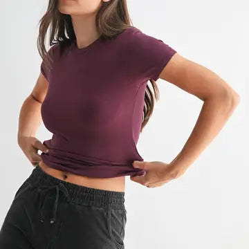 Essential Short-Sleeved Micro-Ribbed Athleisure Top