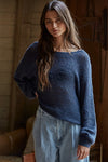 Sweater Knit Crochet Round Neck Long Sleeve Top