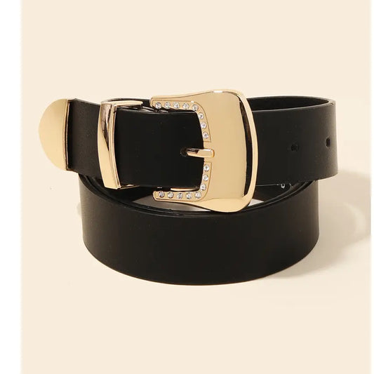 Rhinestone Trim Buckle Vegan Leather Belt