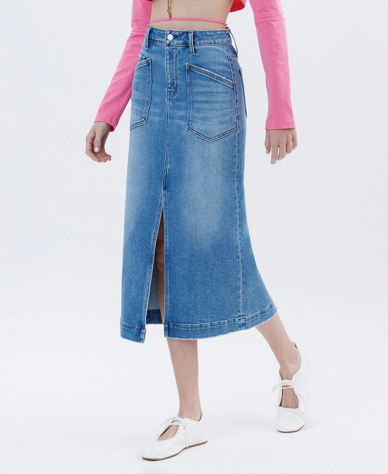 High Rise Utility Midi Skirt