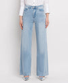 Super High Rise Clean Cut Raw Hem Wide Leg Jeans