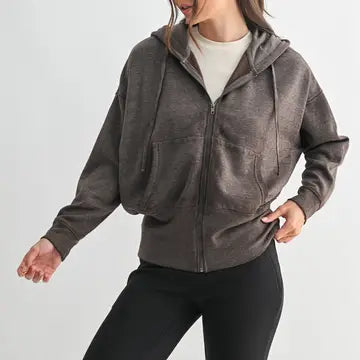 Fleece Hoodie Jacket with Tapered Sleeves