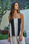 Woven Cotton Striped Tube Neck Strapless Top