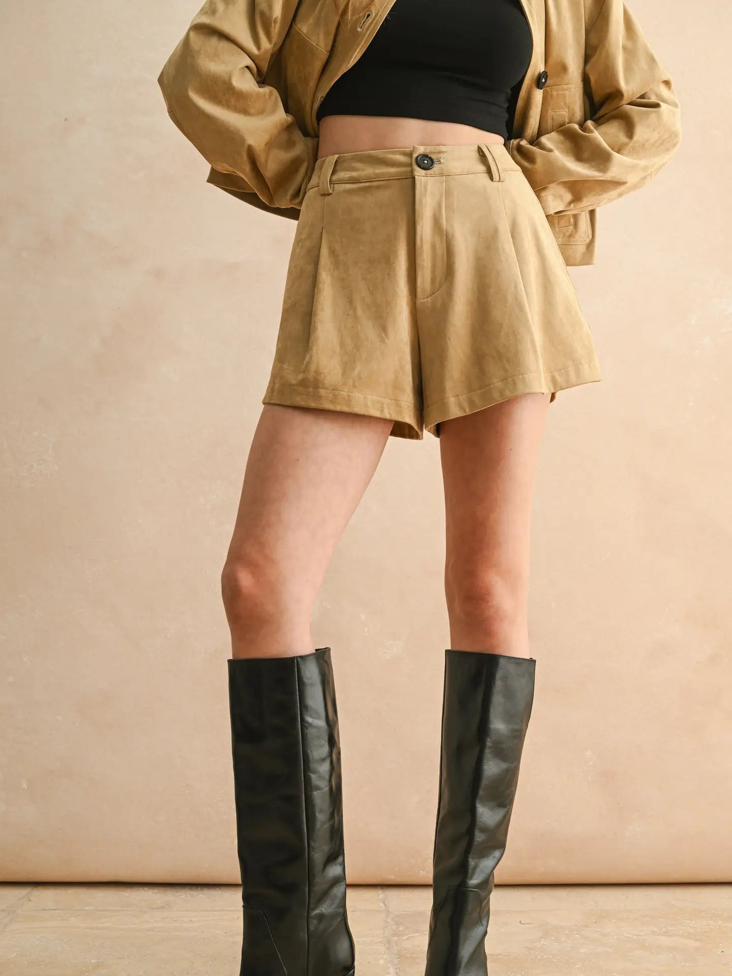 Pleated Suede Shorts