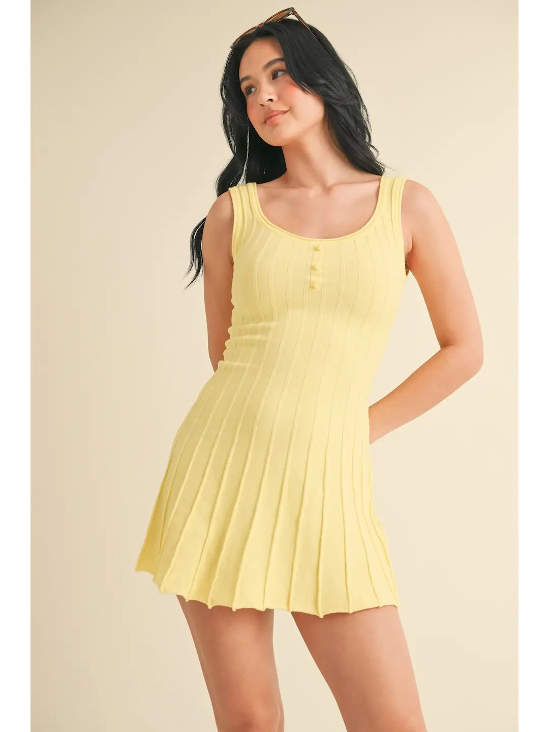 Pleated Knit Mini Dress