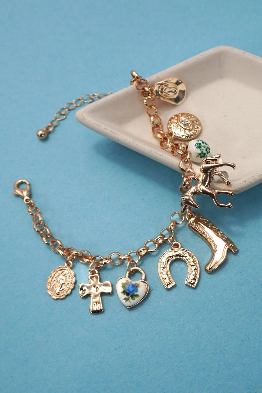 Charm Bracelet - Western Boot Cross Porcelain