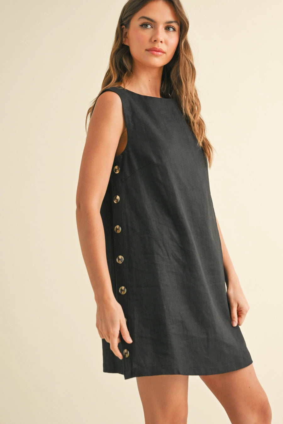 Button Detail Linen Dress