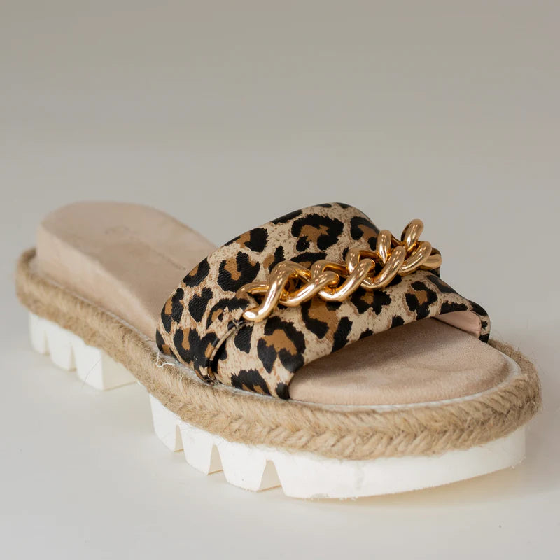 Cynthia Richard Bardot Leopard Print Leather Sandal