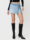 High Rise Frayed Hem Wrap with Tie Skort