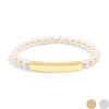 18K Gold Stainless Steel Pearl Engravable Stretch Curved Bar Bracelet