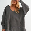 Cotton Blend Waffle Knit Oversized Long Sleeve