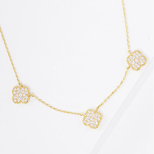 Cz Gold-Dipped Linked Clover Necklace