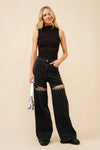 Mid Rise Crystal Slit Bottom Denim Jeans