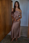 Woven Polyester Satin Polka Dot Cowl Neck Maxi Dress