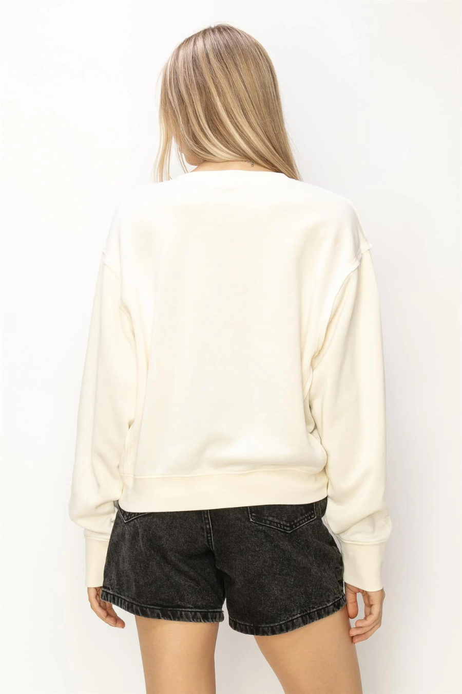 back view of maxi pullover sweatshirt in the color ivory 
