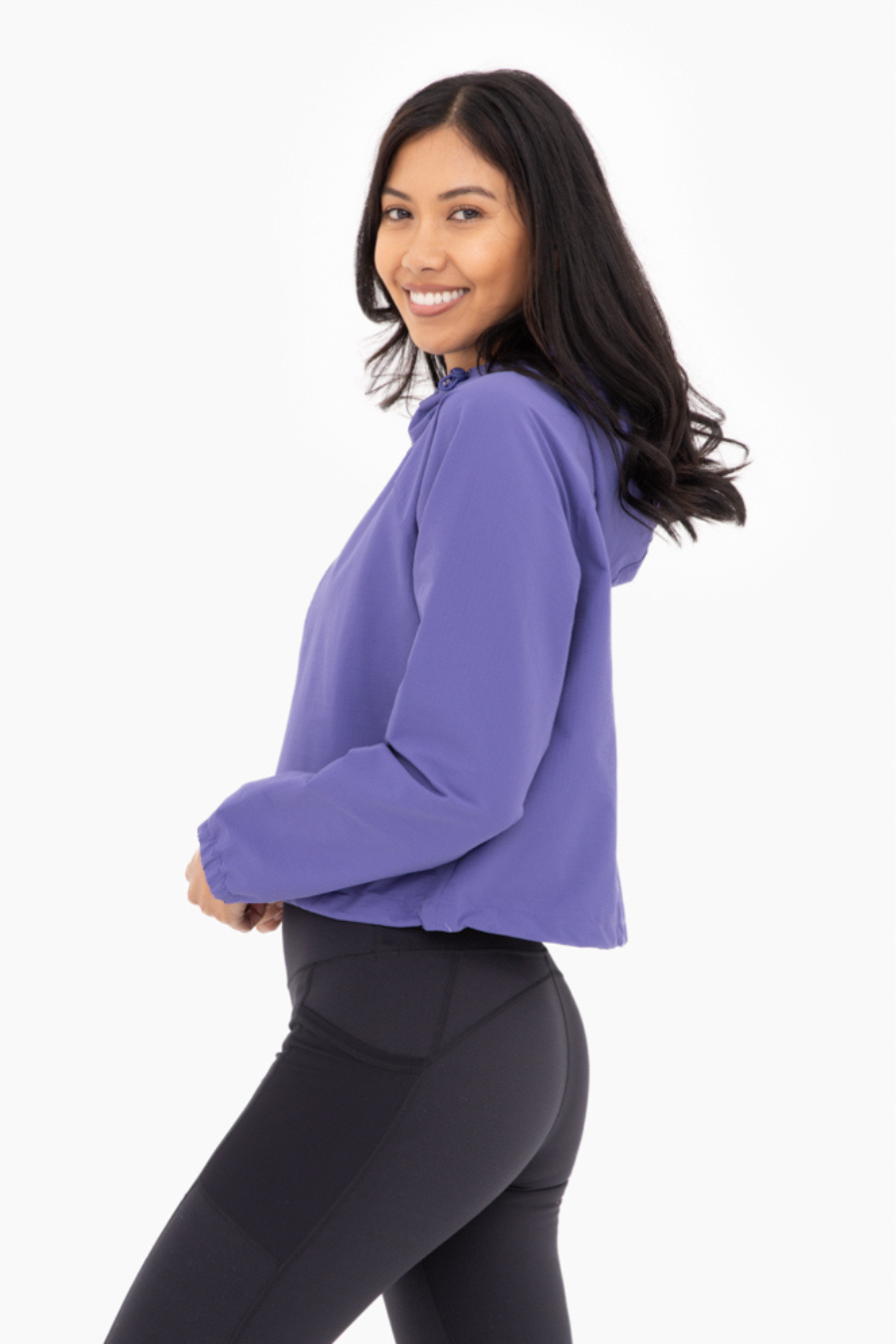 side view of adjustable cropped jacket 