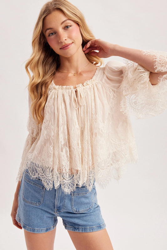 Off the Shoulder Ruffled Lace Blouse