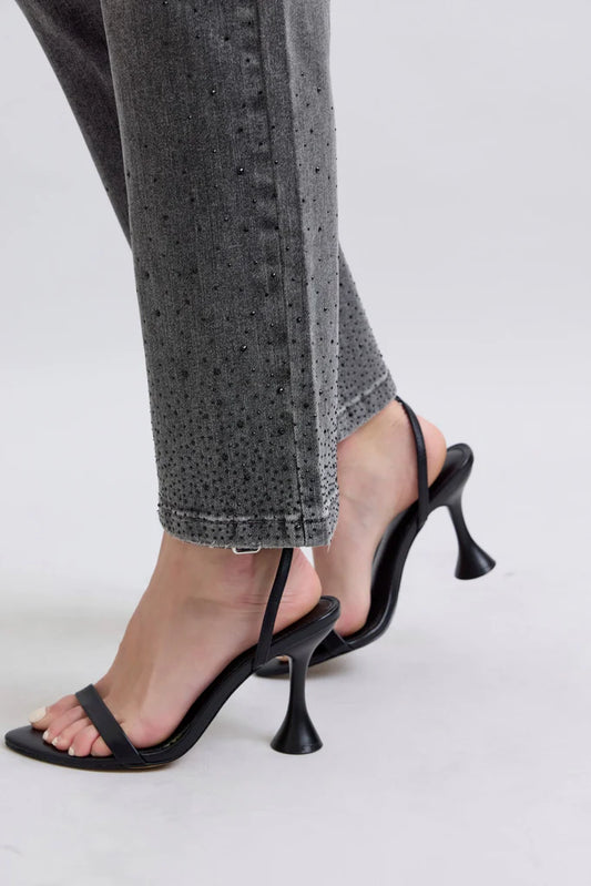 Rhinestone Detail Straight Jeans