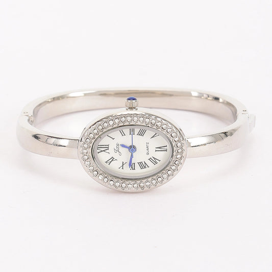 Oval Crystal-Encrusted Cuff Watch