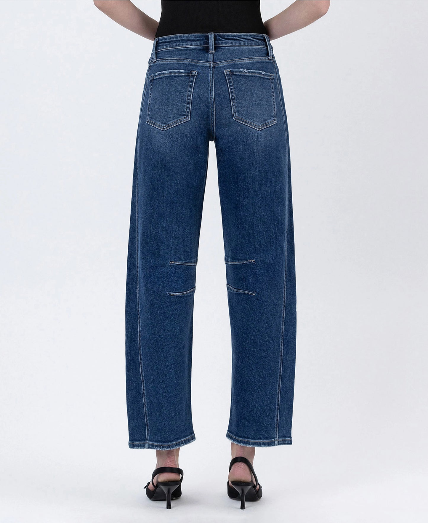 High Rise Dark Wash Barrel Leg Jeans