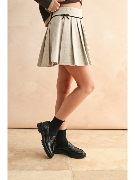 Mini Accordion Style Skirt with Velvet Trim