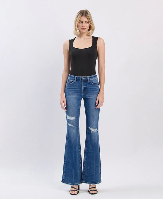 High Rise Distressed Classic Flare Jeans